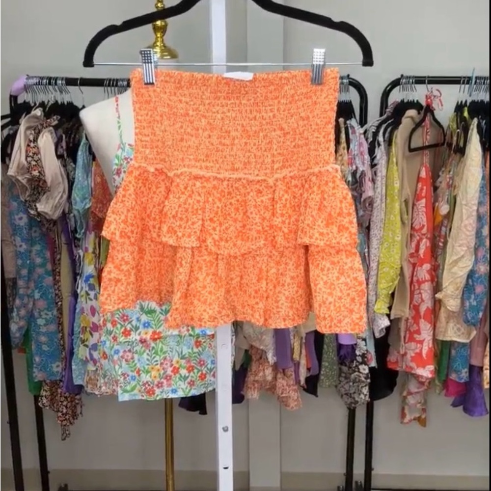 Women’s Orange Tiered Smocked Mini Skirt